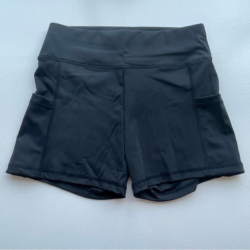 Black LIFT & SHAPE high waist stretchy yoga/workout shorts with side pockets